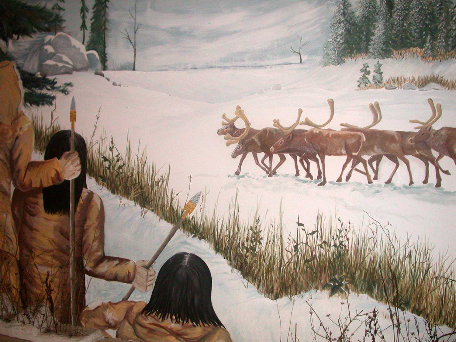 L’une des peintures murales du Museum of Ontario Archaeology, représentant une chasse au caribou durant la période paléoindienne (Photographie reproduite avec l’aimable autorisation de Robert Pearce)