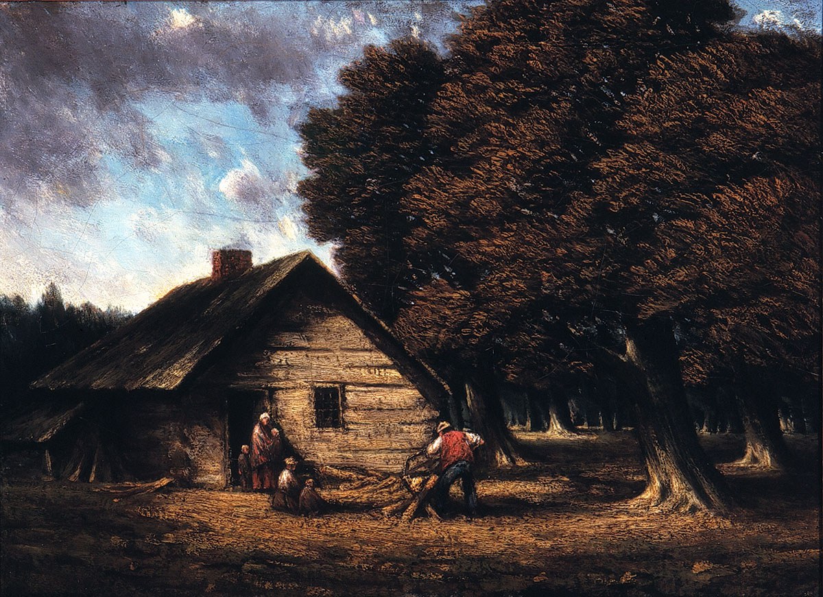 The Pioneer Cabin (La cabane de pionniers), tableau peint par Homer Watson, 1900. Reproduit avec l’aimable autorisation de la Homer Watson House & Gallery.